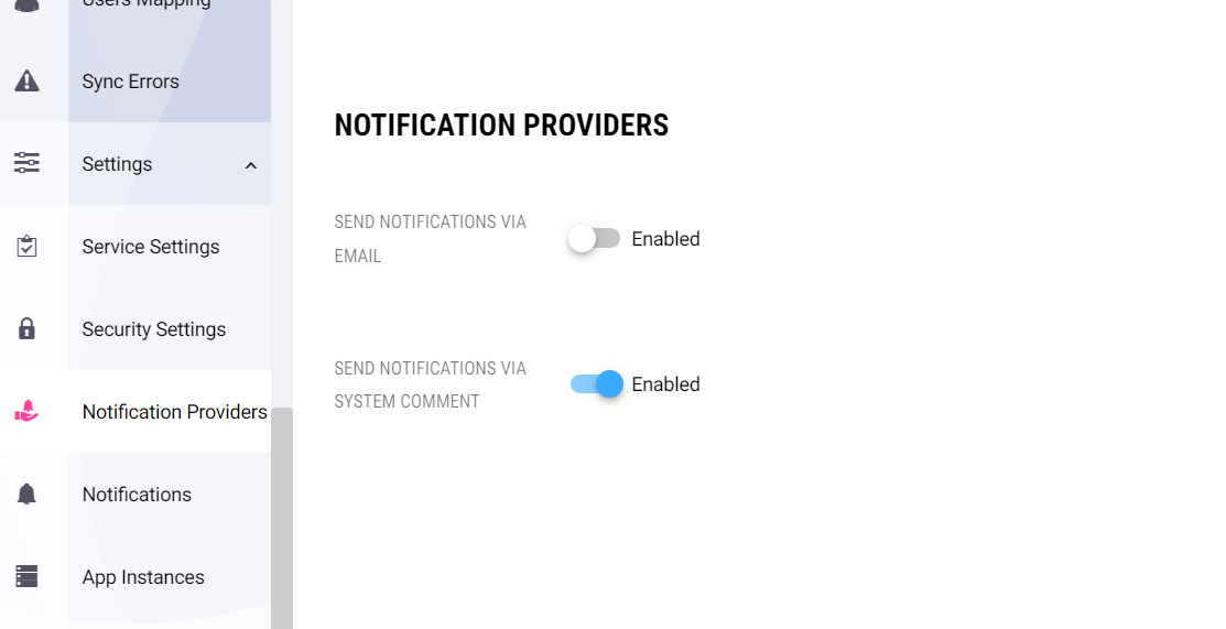 Notifications Providers Settings